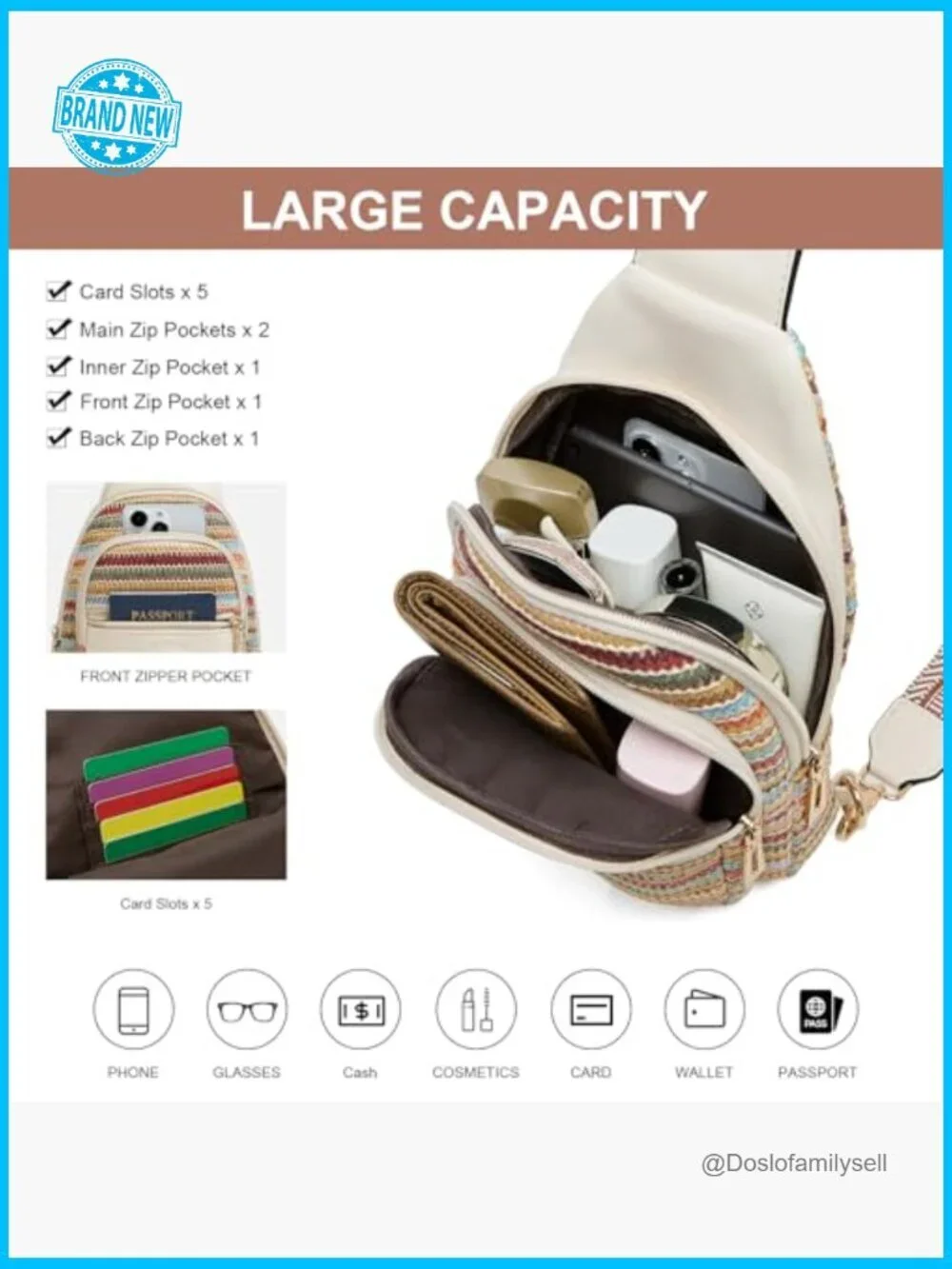 Woven Straw Sling Bag Crossbody Purse Adjustable Strap Bohemian Travel